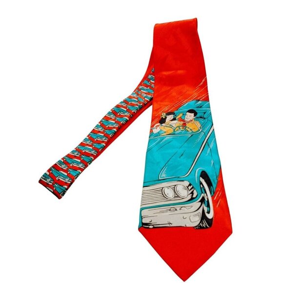 Hathaway Vintage Novelty Silk Neck Tie Necktie Red Retro Car Cruising Driving - Picture 2 of 3